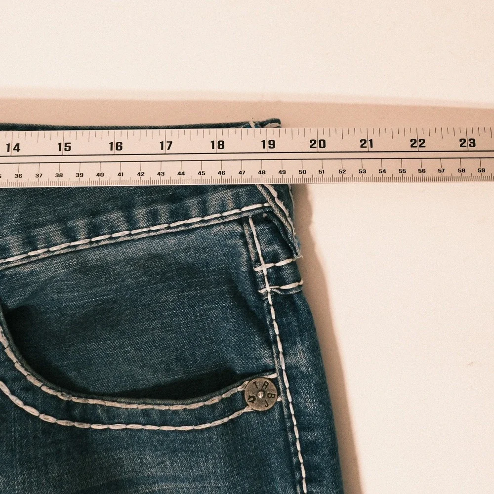 True Religion Ricky Super T Flap Jeans Men's Size 38 Black Denim White Stitch